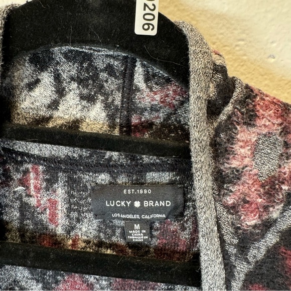 Lucky Brand tribal print kimono fringe Aztec sweater red black medium SP206 - Picture 3 of 11